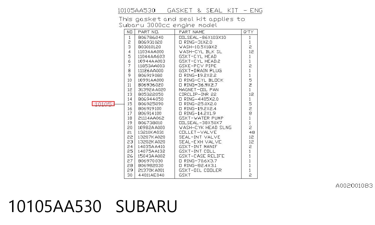 Juego de juntas para motor para Subaru Legacy BE, BH