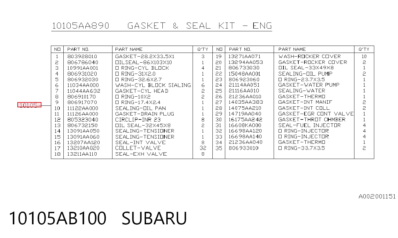 10105AB100 Subaru
