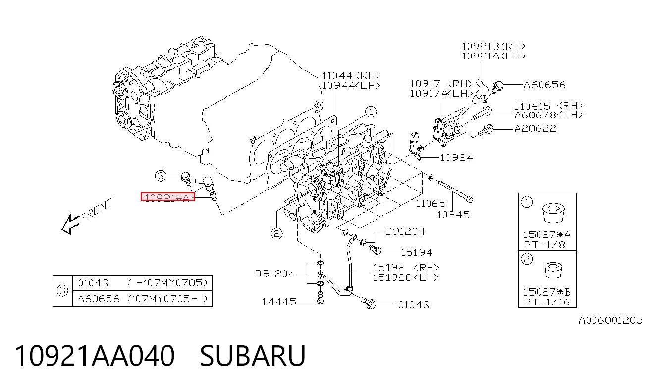 10921AA040 Subaru Válvula solenoide de posición del árbol de levas izquierda