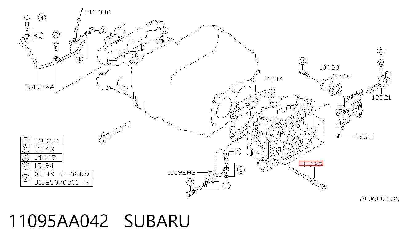 11095AA042 Subaru Pernos de culata