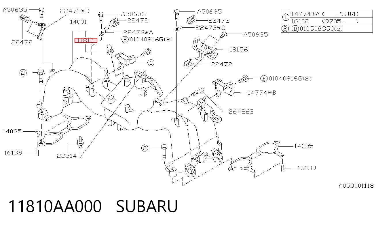 11810AA000 Subaru Válvula de ventilación del cárter