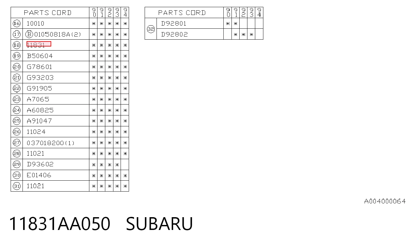11831AA050 Subaru