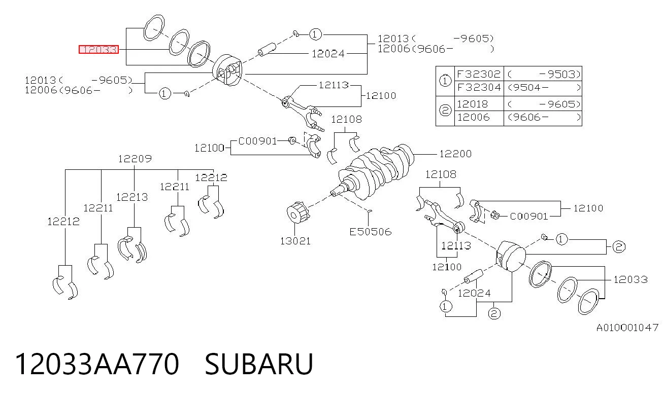 Juego de aros de pistón para motor, sobremedida (+0,25 mm) 12033AA770 SUBARU