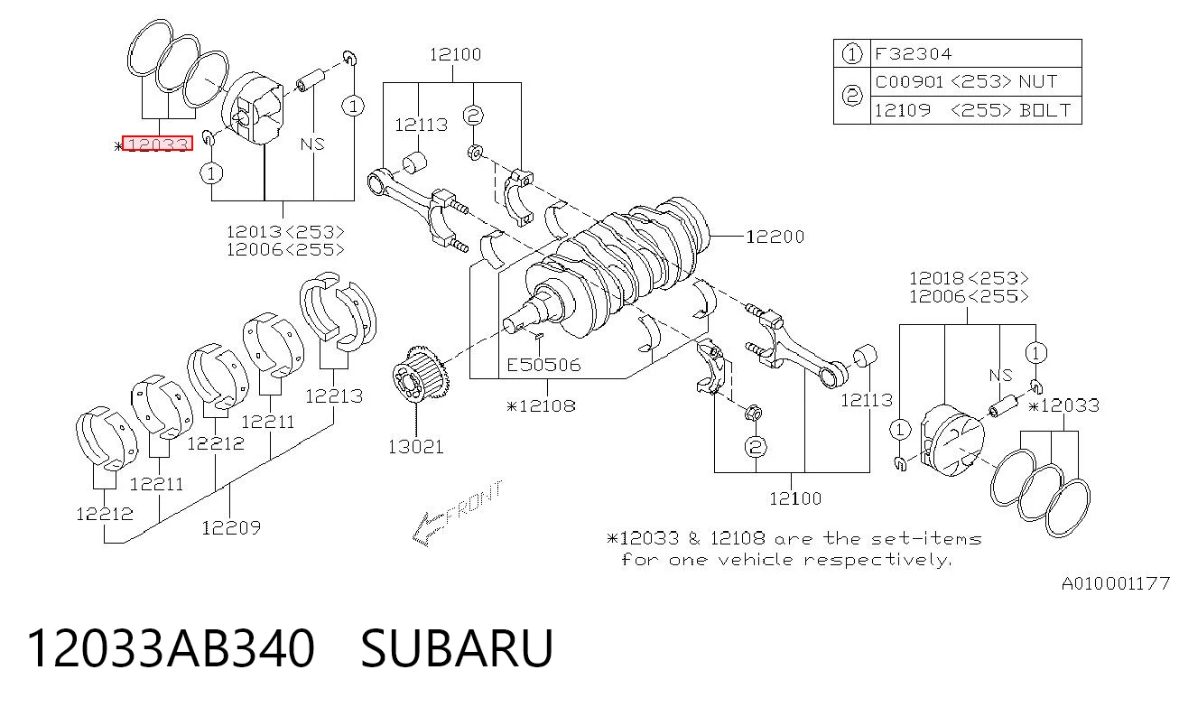 12033AB340 Subaru Juego de anillos de pistón, motor, STD