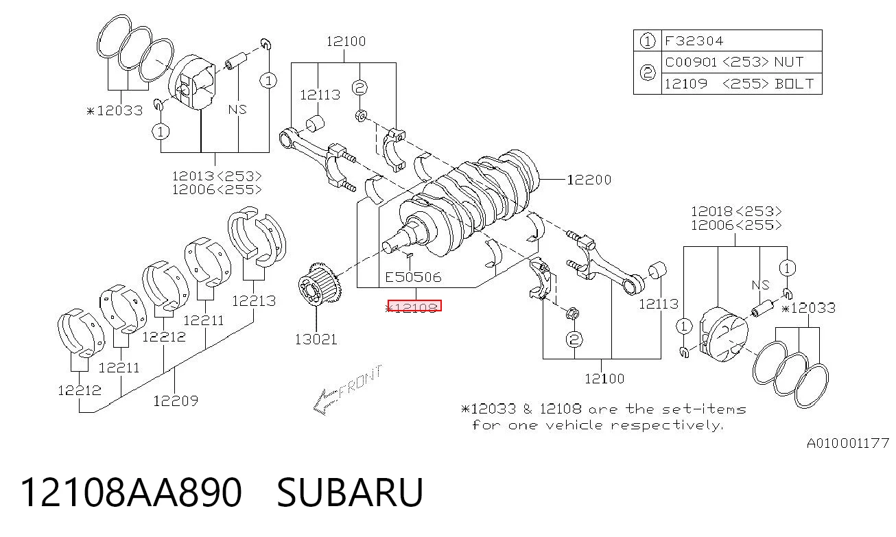 12108AA890 Subaru Juego de cojinetes de biela, estándar (STD)