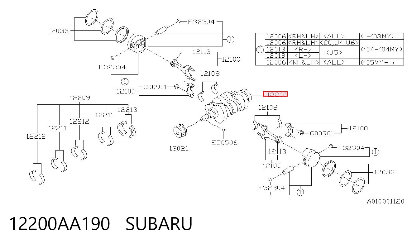 Cigüeñal para Subaru Outback III B13, BP