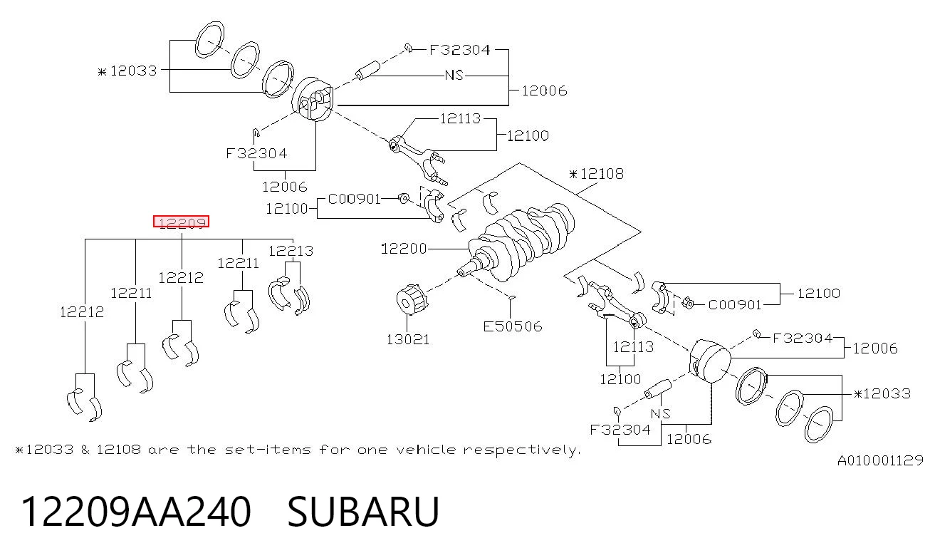 Juego de cojinetes de cigüeñal, estándar, STD 12209AA240 SUBARU