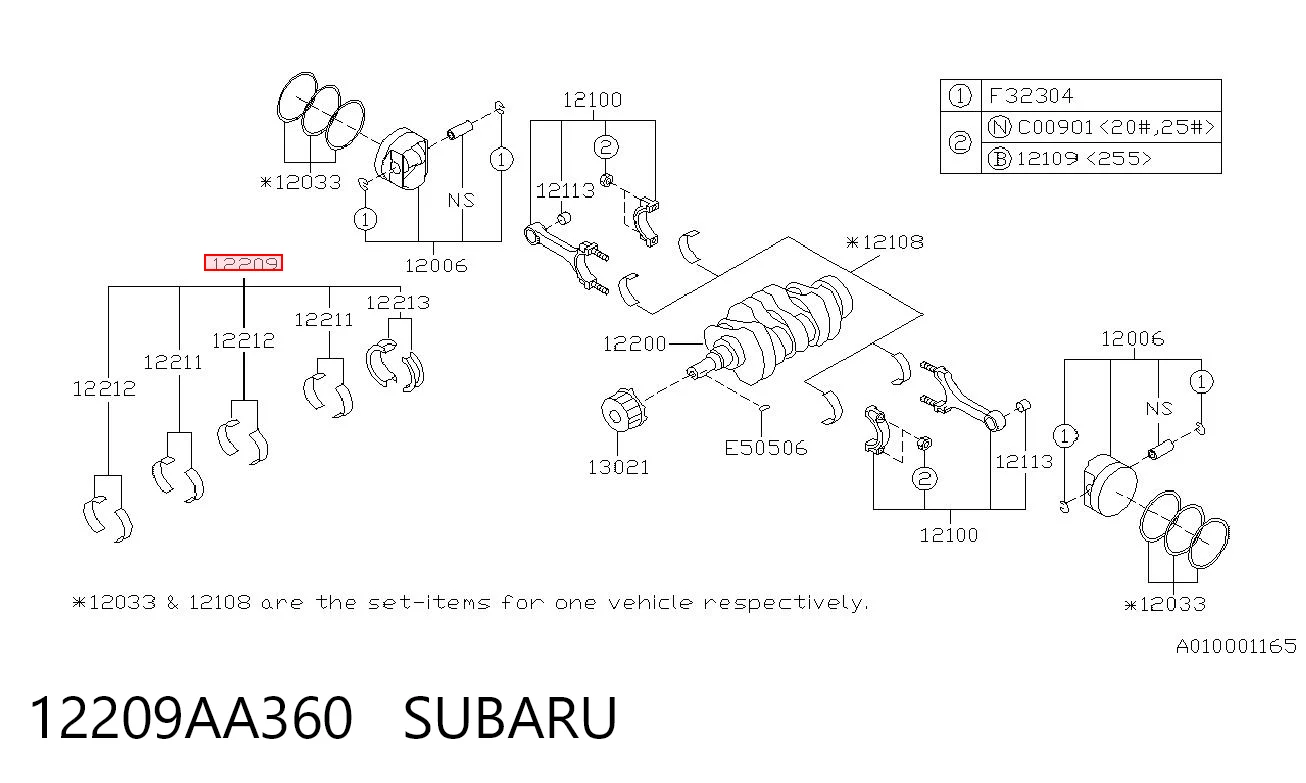 12209AA360 Subaru Juego de cojinetes de cigüeñal, estándar, STD