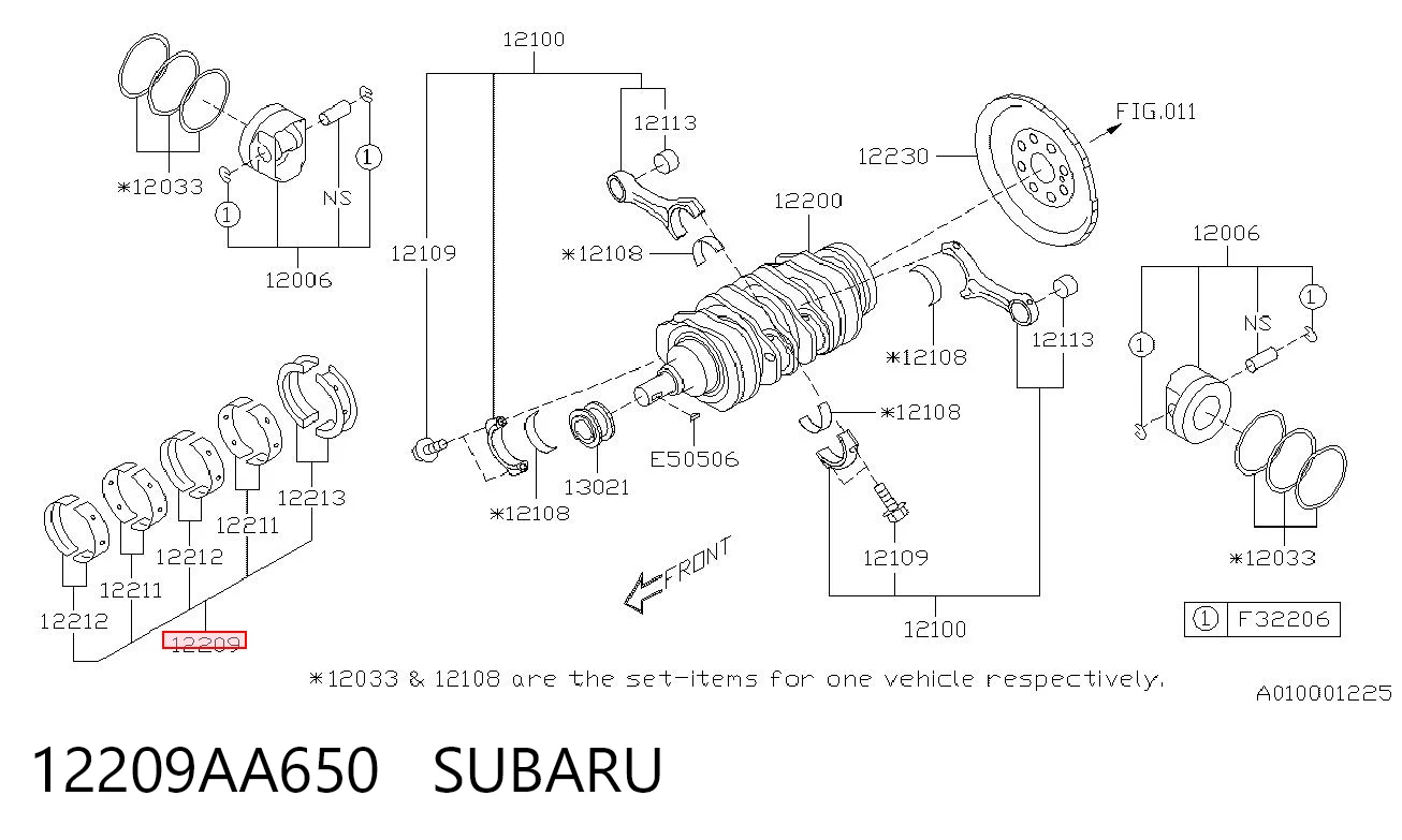 12209AA650 Subaru Juego de cojinetes de cigüeñal, estándar, STD