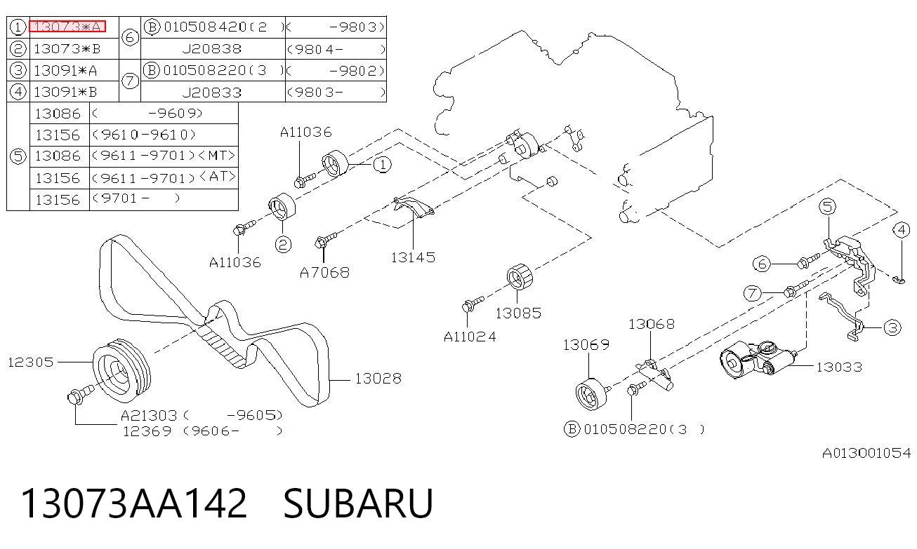13073AA142 Subaru Polea tensora intermedio de correa dentada