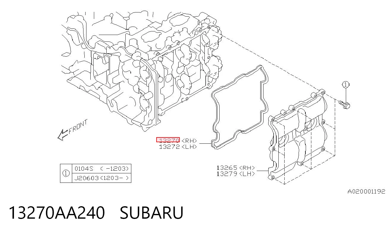 13270AA240 Subaru Junta de tapa de válvulas derecha