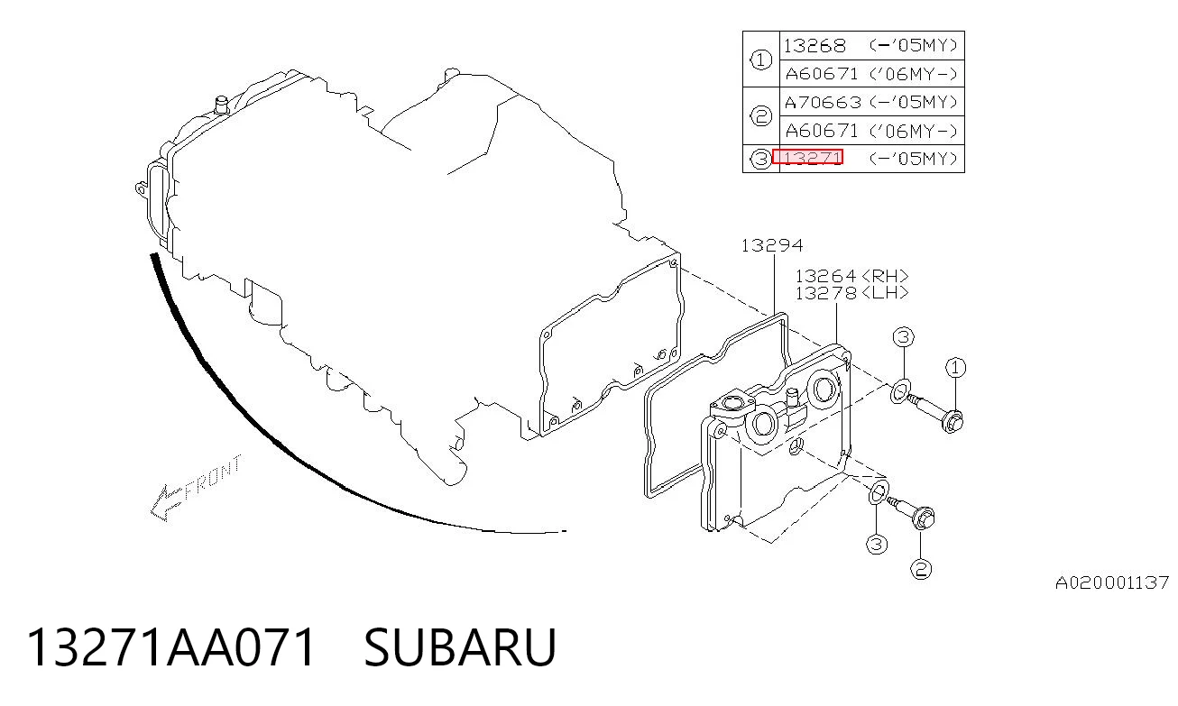 13271AA071 Subaru Perno de tapa de válvula de culata