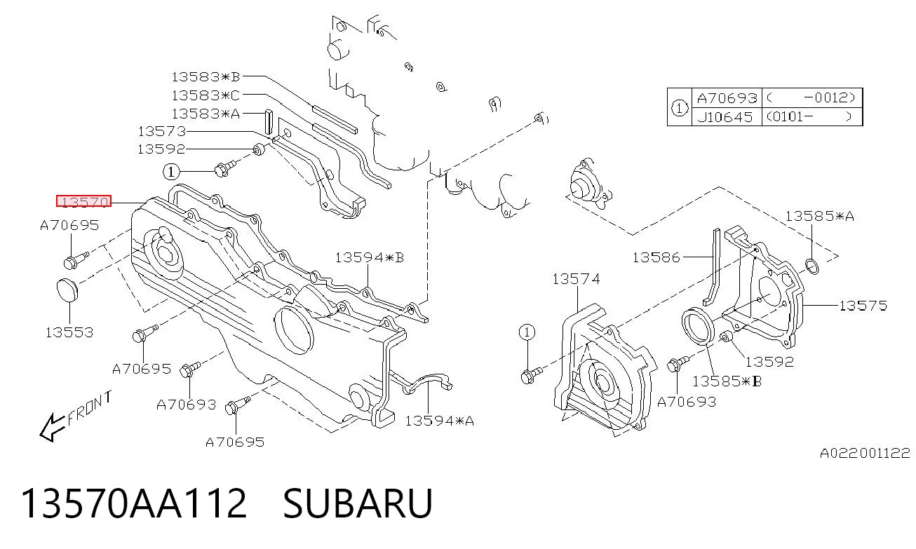 13570AA112 Subaru Cubierta de correa de distribución