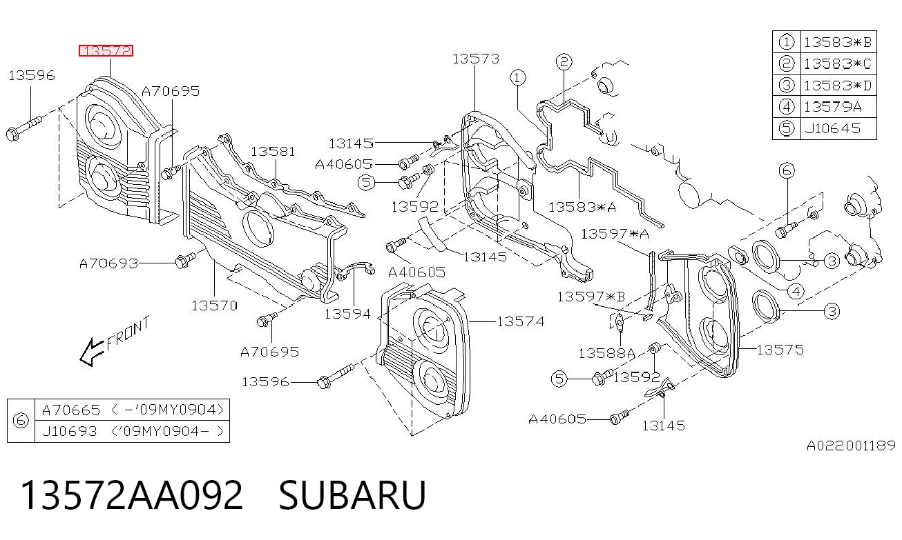 13572AA092 Subaru Protector derecho de la correa de distribución