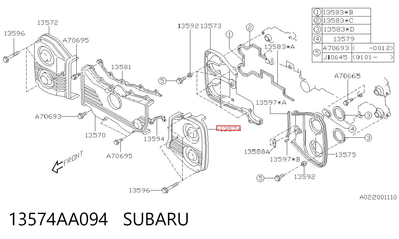 13574AA094 Subaru Protector izquierdo de la correa de distribución