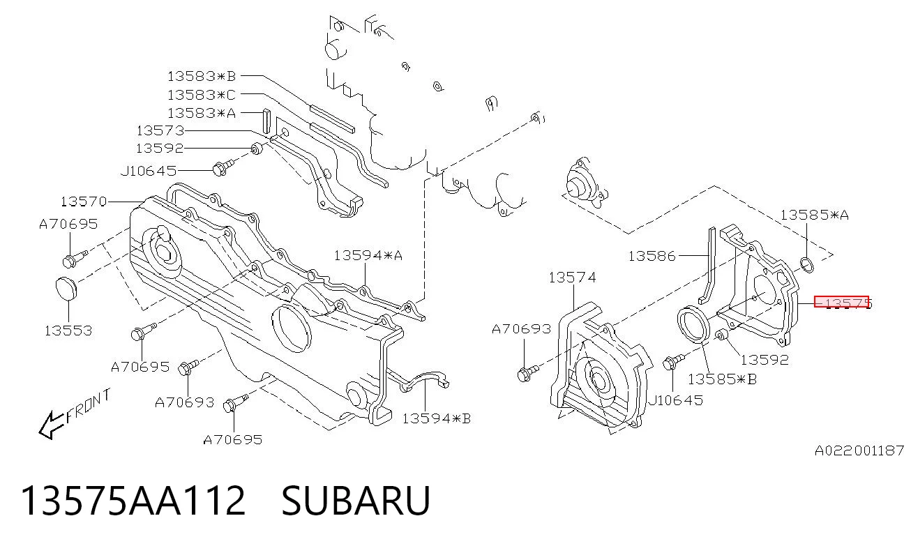 13575AA112 Subaru Protector interno izquierdo de la correa de distribución