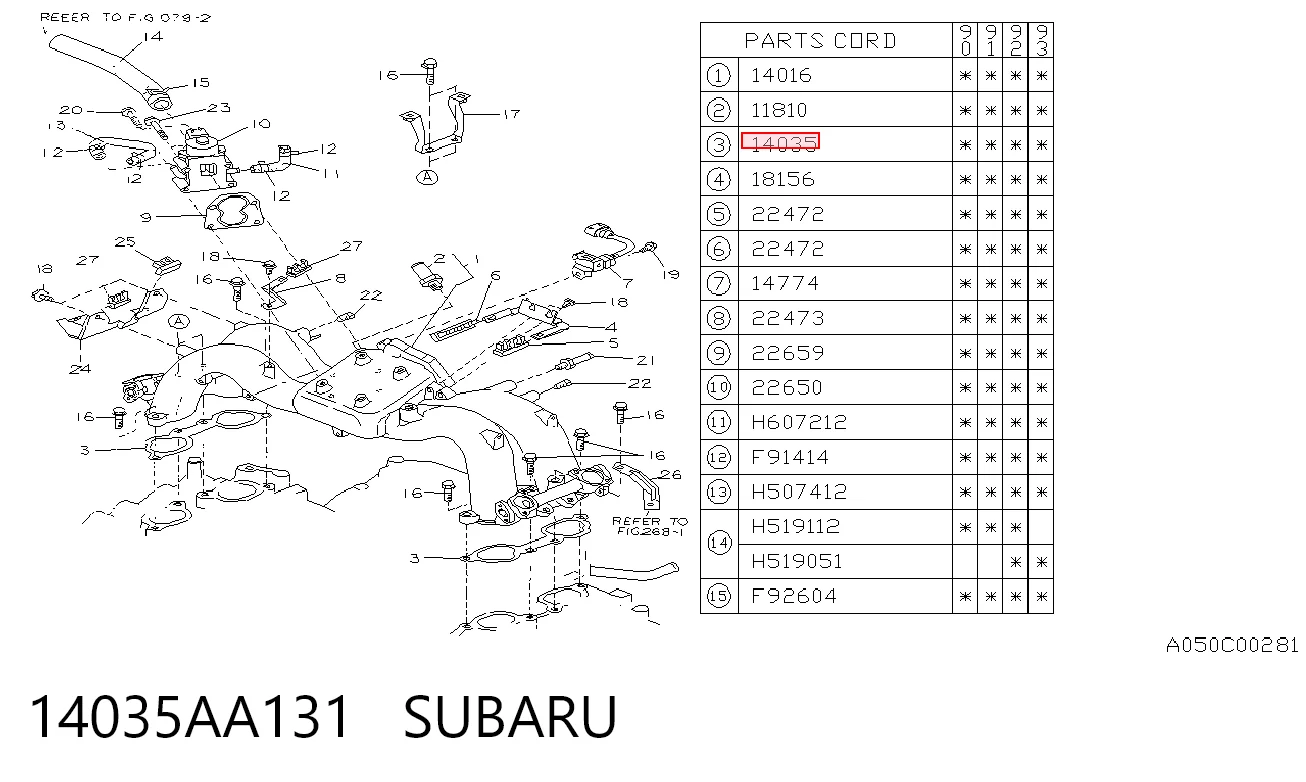 Juego de juntas, colector de admisión Subaru Legacy I (1989-1994)