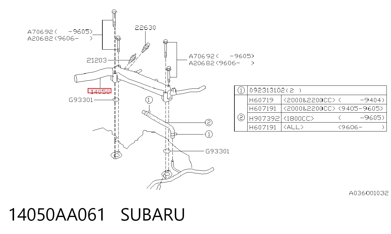Manguera de refrigeración Subaru Legacy II (1994-1999)