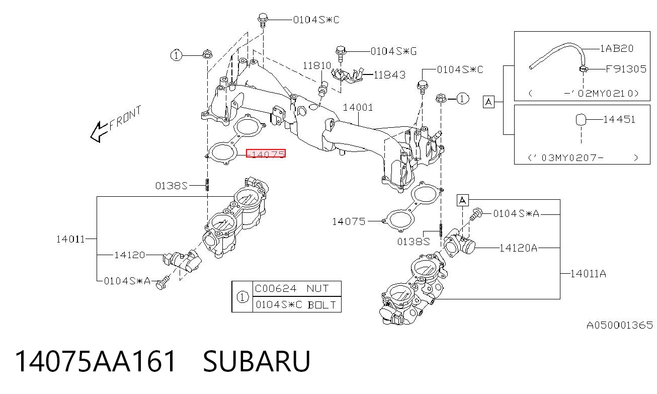14075AA161 Subaru Juego de juntas, colector de admisión