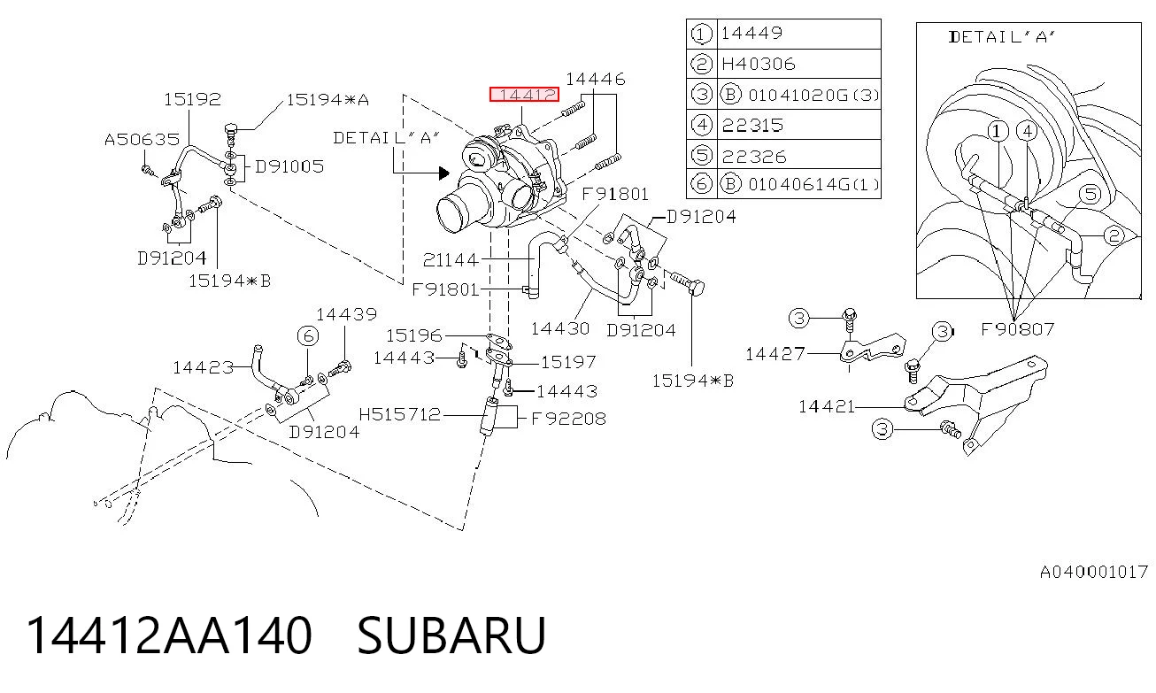 14412AA140 Subaru Turbo para motor