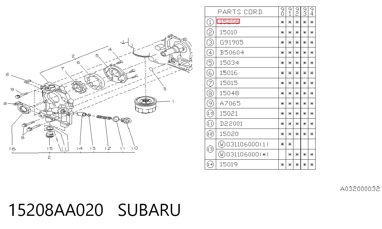 15208AA020 Subaru Filtro aceite