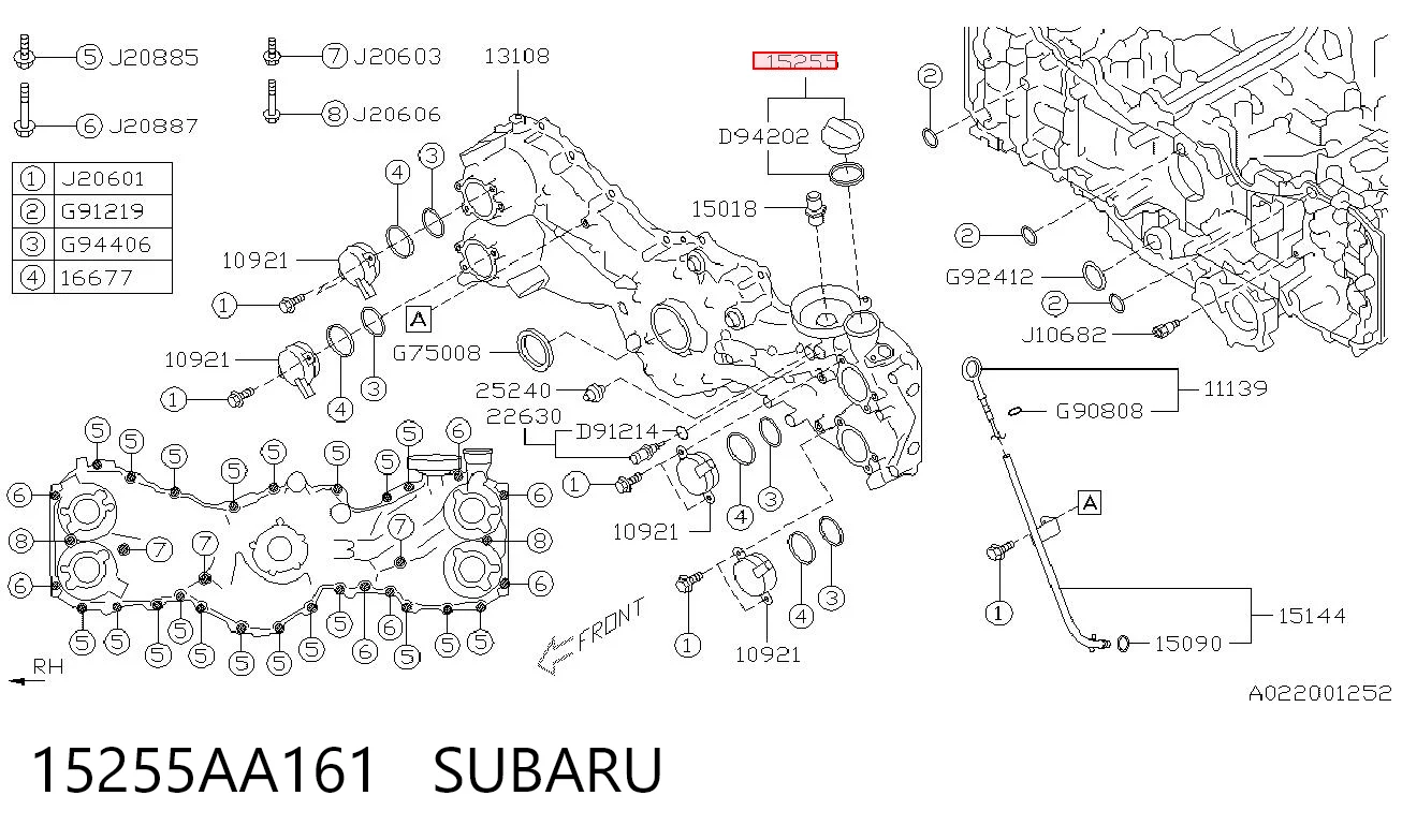 15255AA161 Subaru Tapa, tubuladura de relleno de aceite