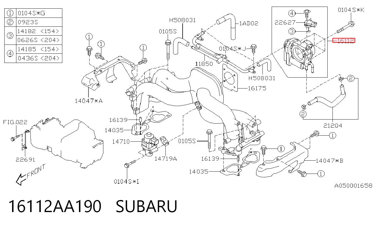16112AA190 Subaru Mariposa de admisión