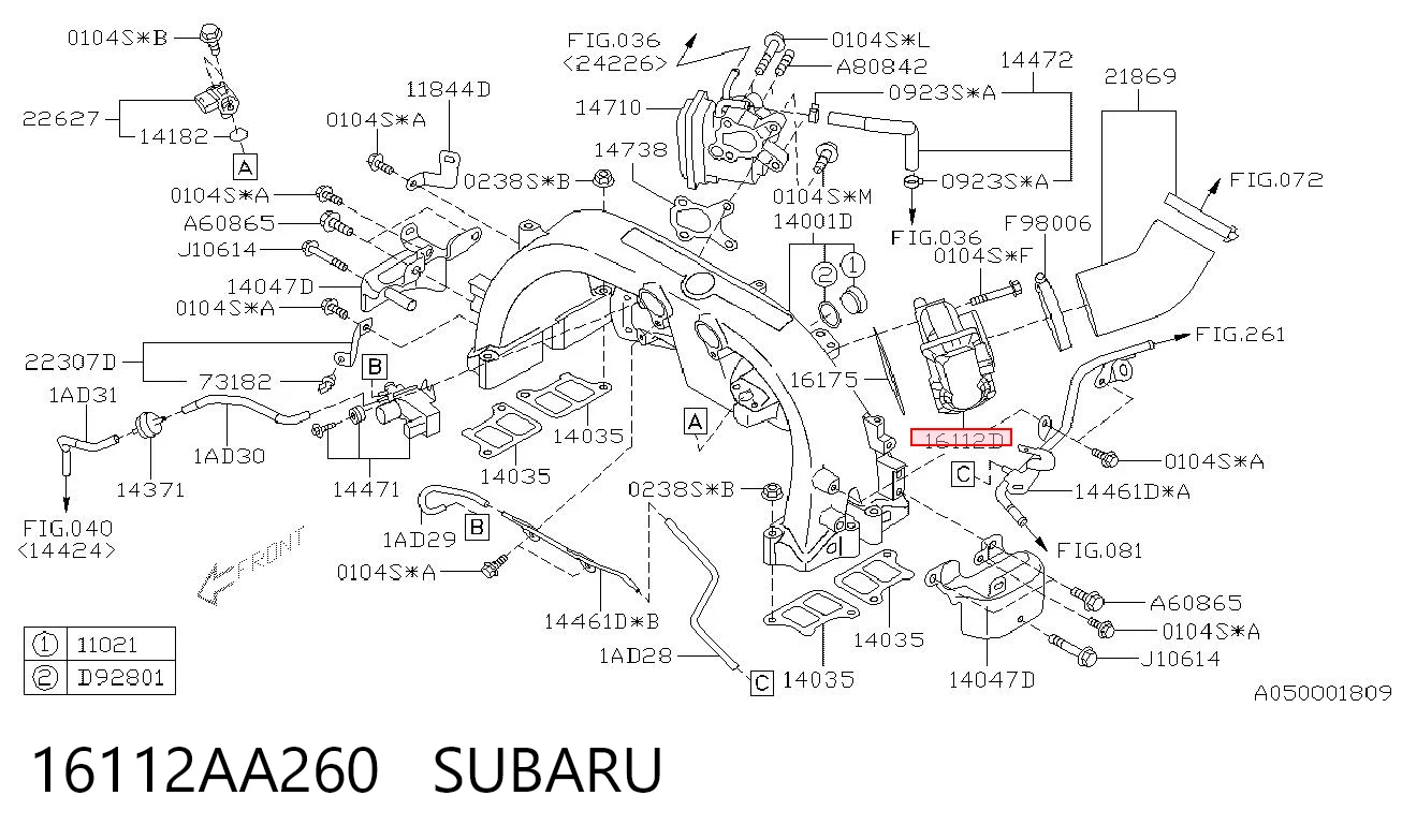 16112AA260 Subaru Mariposa de admisión