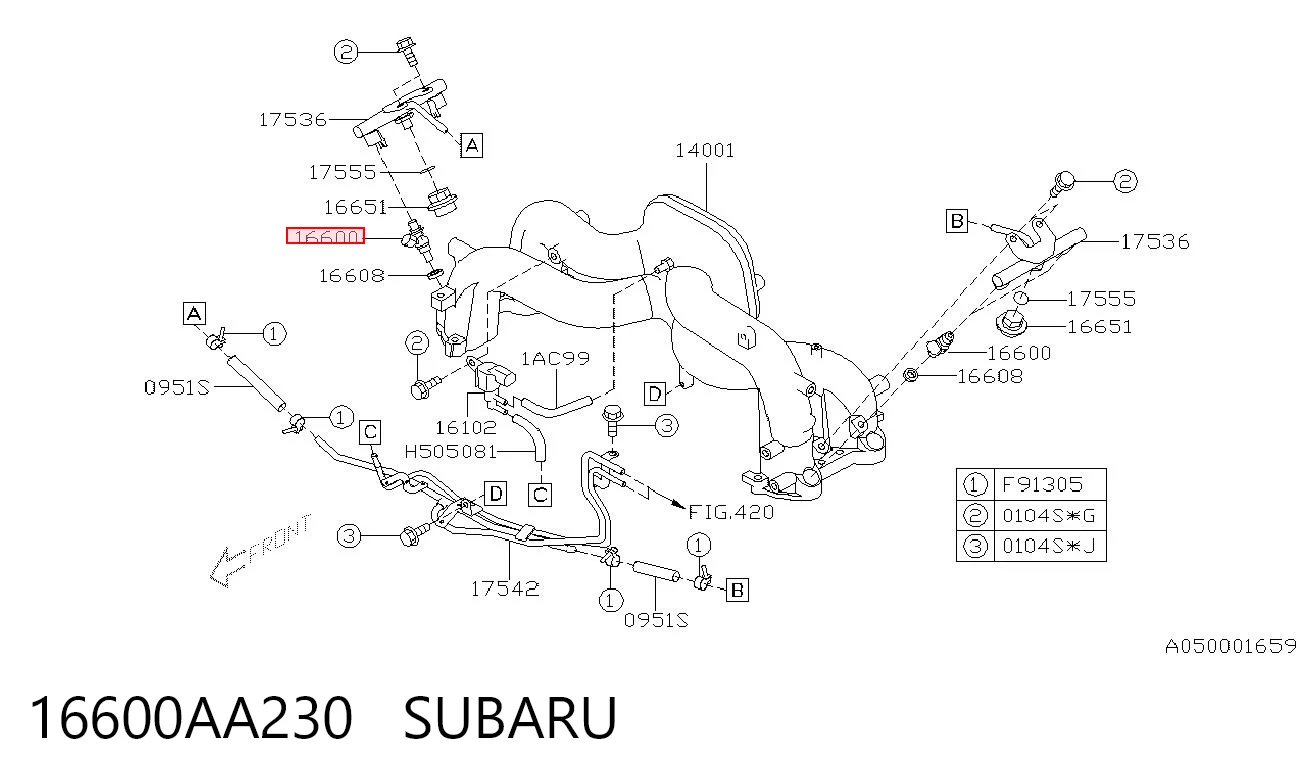 16600AA230 Subaru Inyector de combustible