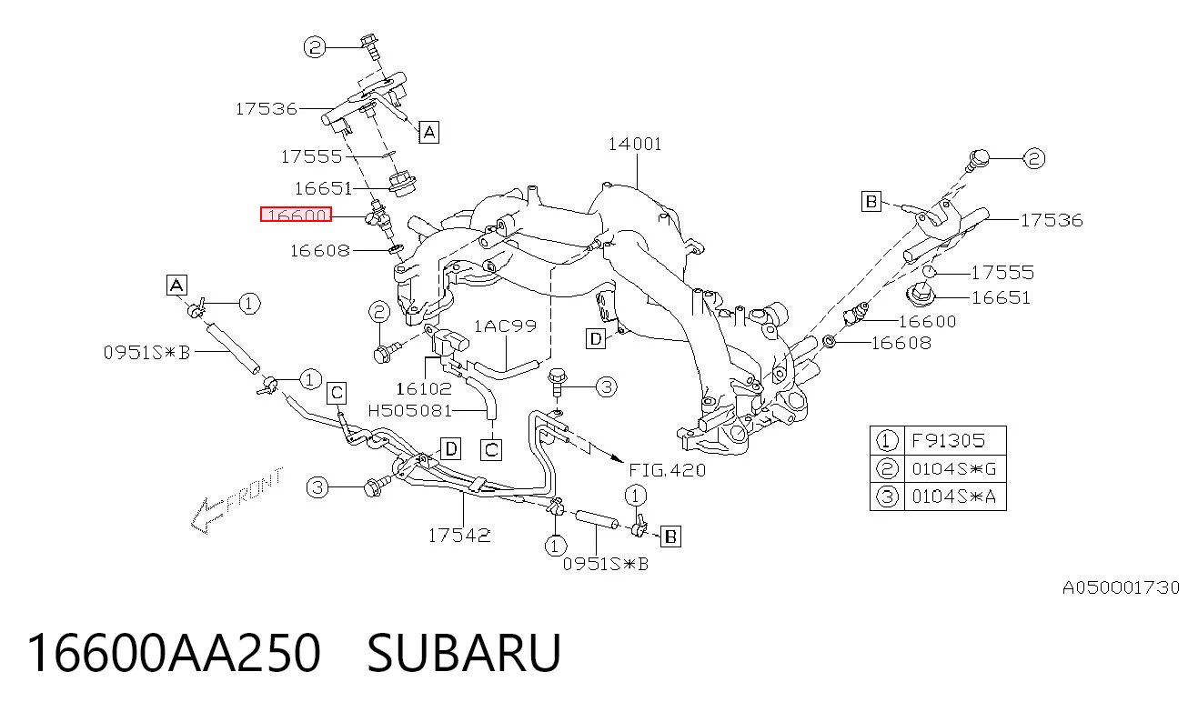 16600AA250 Subaru Inyector de combustible