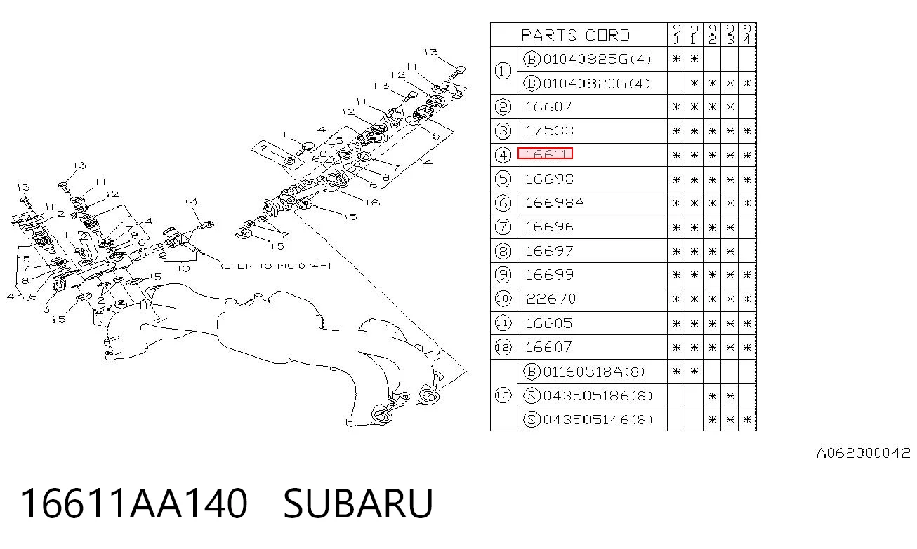 16611AA140 Subaru Inyector de combustible