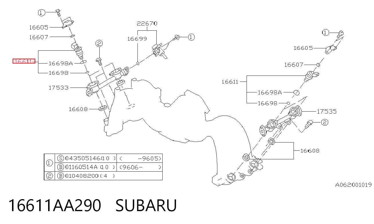 16611AA290 Subaru Inyector de combustible