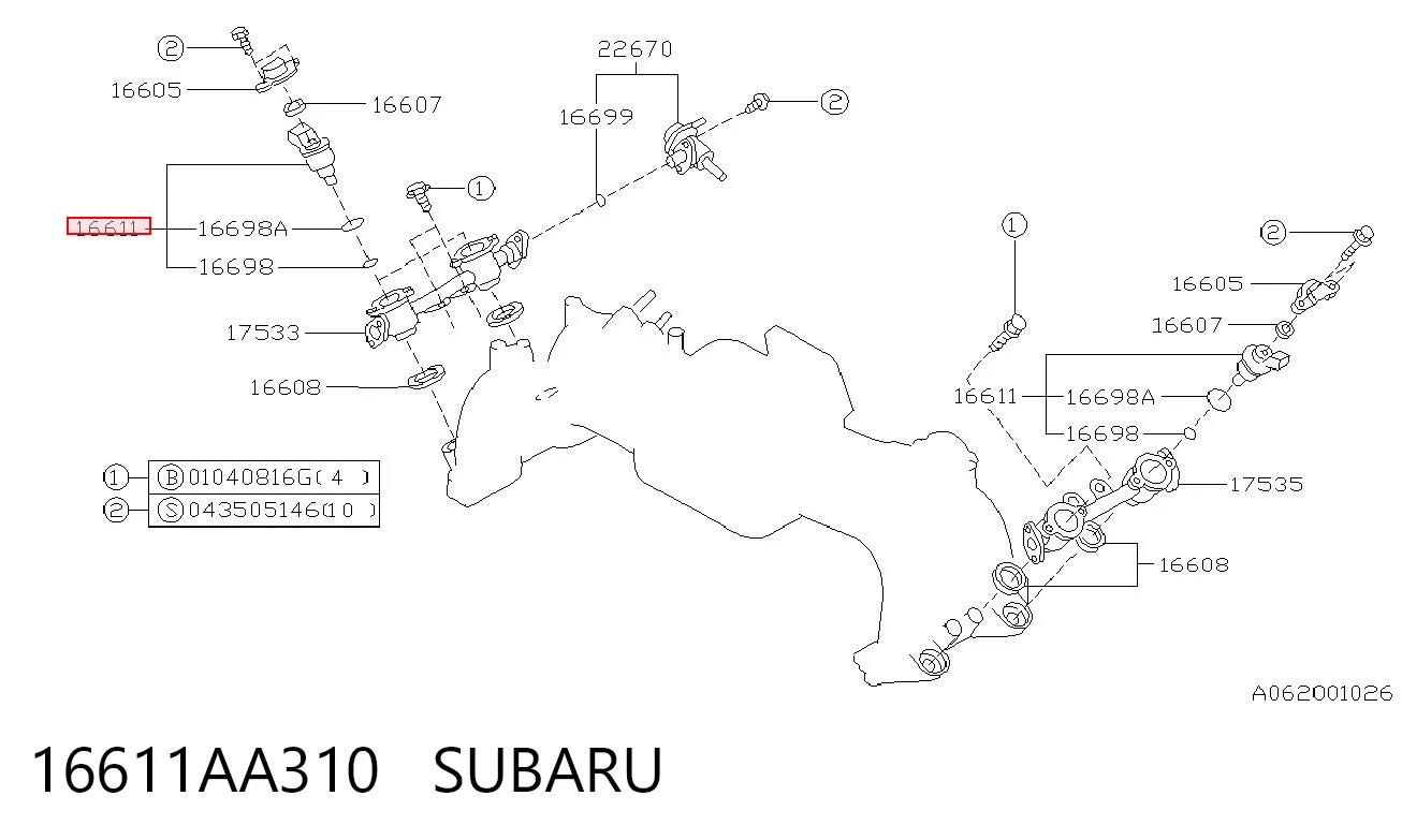 16611AA310 Subaru Inyector de combustible