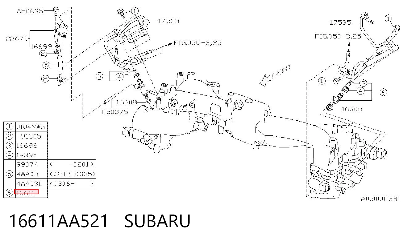16611AA521 Subaru Inyector de combustible
