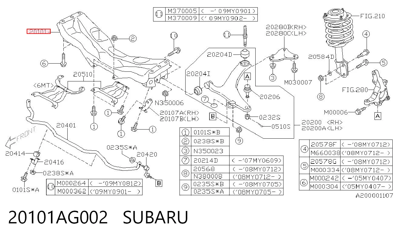 Subchasis delantero para Subaru Outback III B13, BP