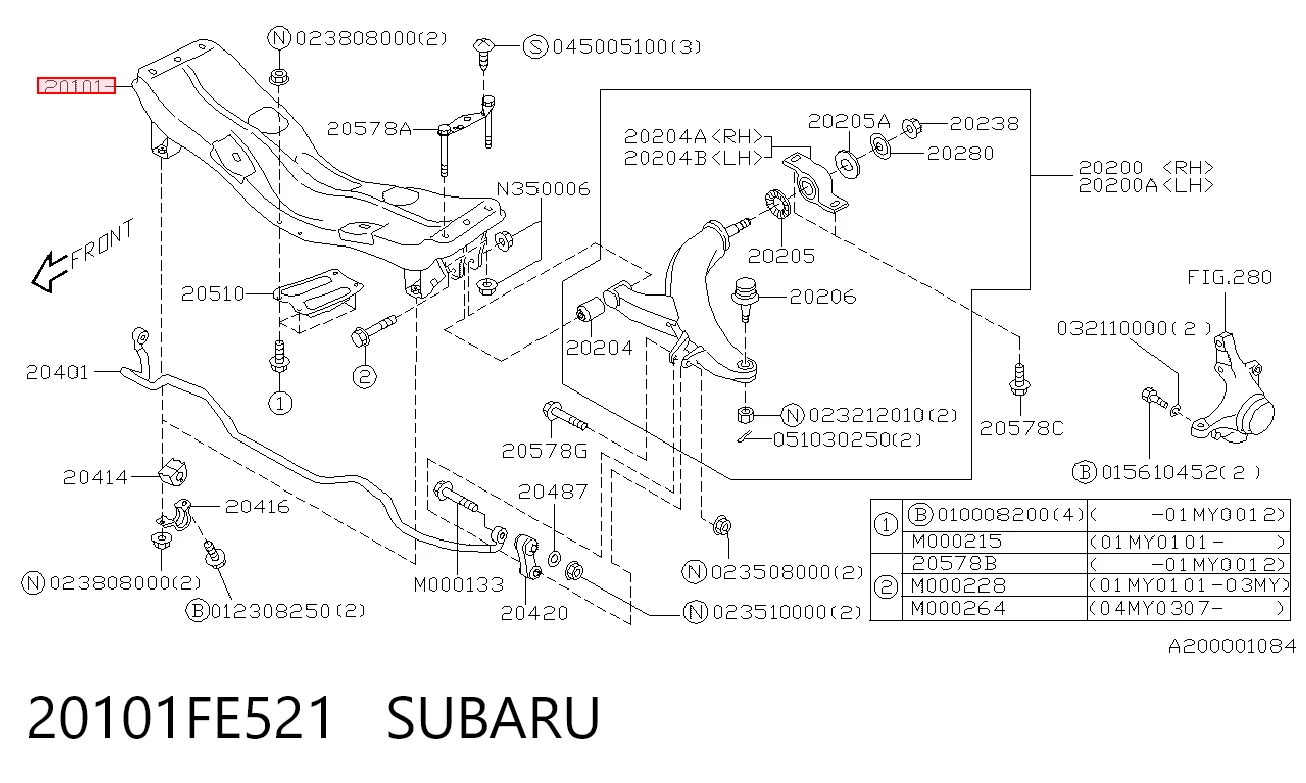 Subchasis delantero soporte motor 20101FE521 SUBARU
