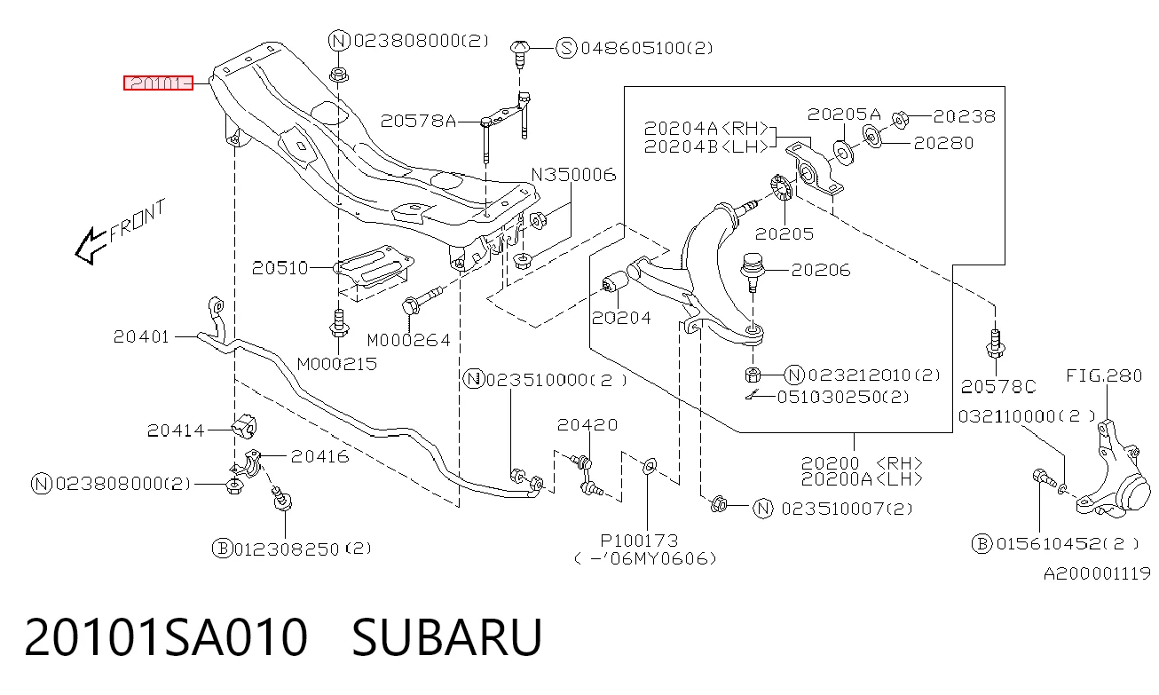 Subchasis delantero soporte motor 20101SA010 SUBARU