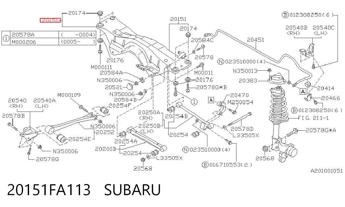 20151FA113 Subaru Subchasis trasero soporte motor