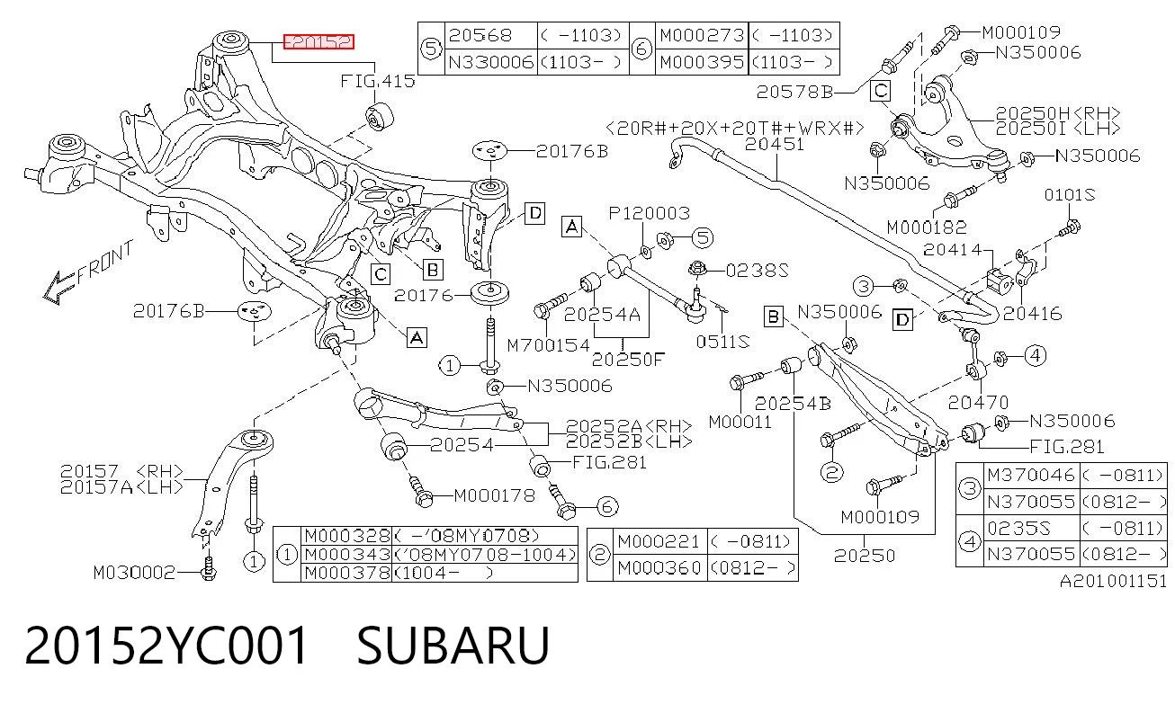 Subchasis trasero Subaru Impreza III