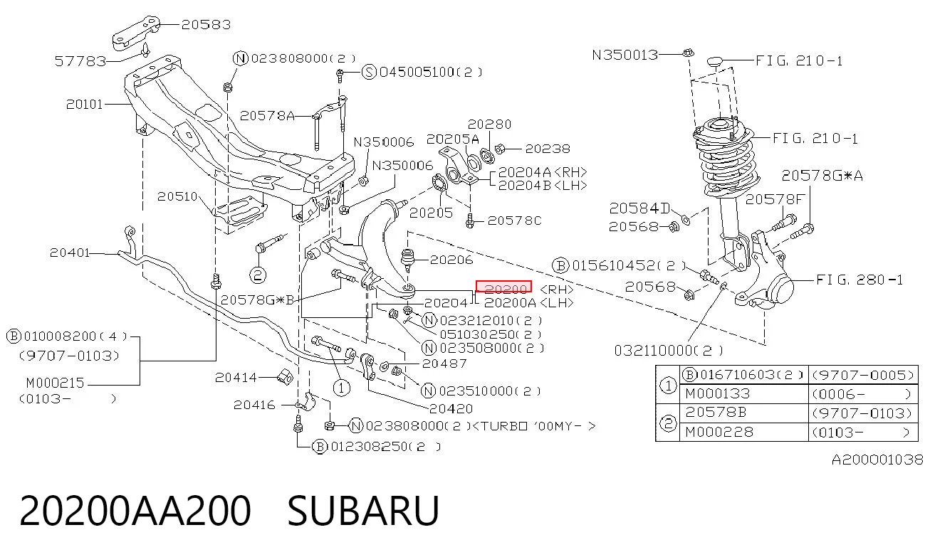 20200AA200 Subaru Brazo inferior derecho de la suspensión delantera