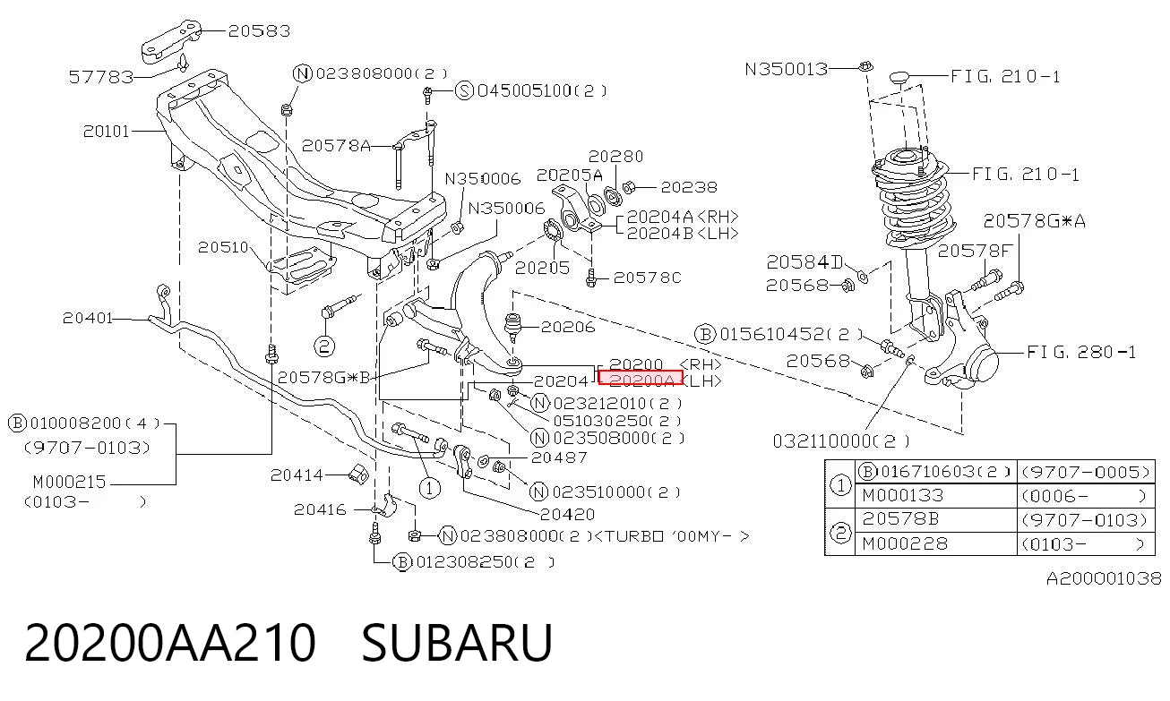 20200AA210 Subaru Brazo inferior izquierdo de la suspensión delantera