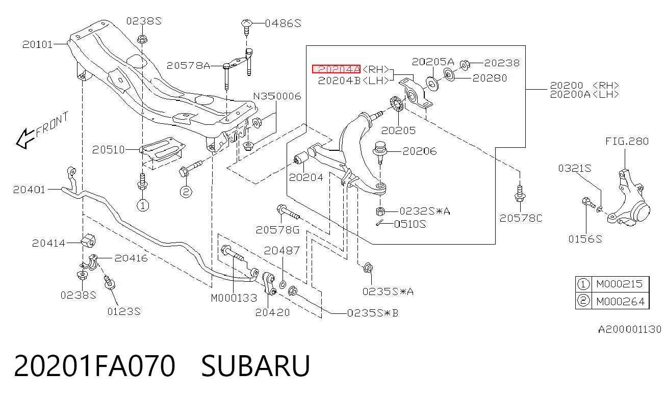 20201FA070 Subaru Silentblock de brazo de suspensión delantero inferior