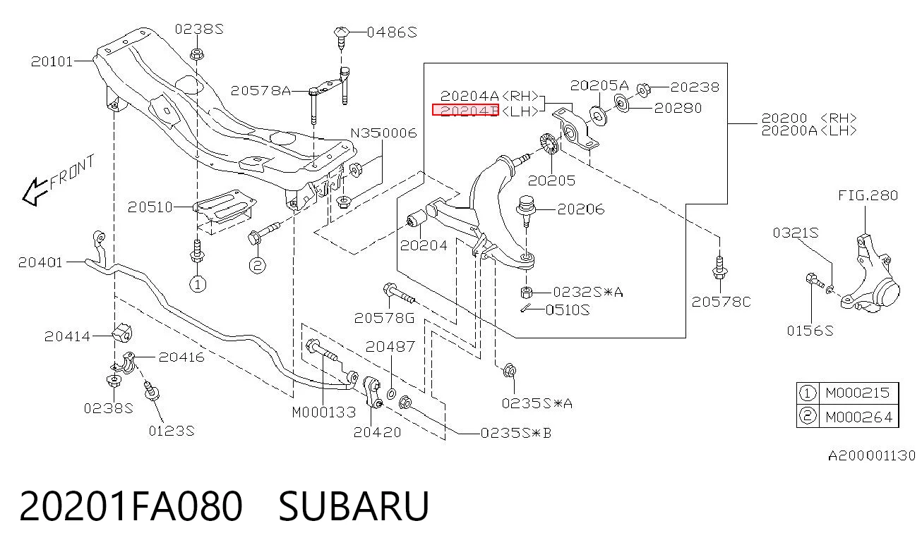 20201FA080 Subaru Silentblock de brazo de suspensión delantero inferior