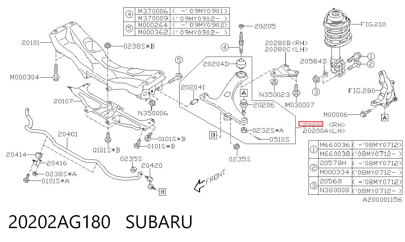 20202AG180 Subaru Brazo inferior derecho de la suspensión delantera