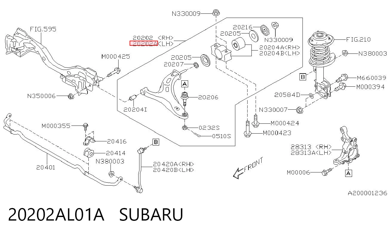 20202AL01A Subaru Brazo inferior izquierdo de la suspensión delantera