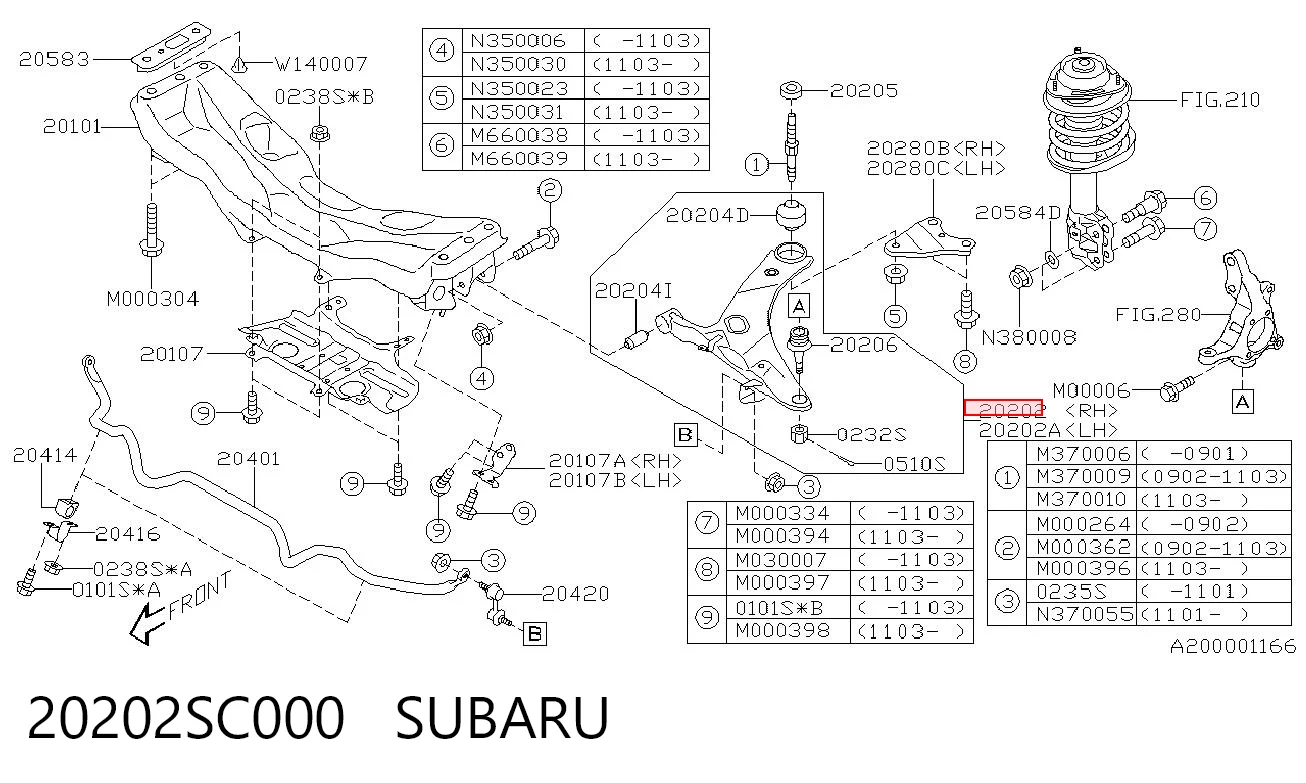 20202SC000 Subaru Brazo inferior derecho de la suspensión delantera