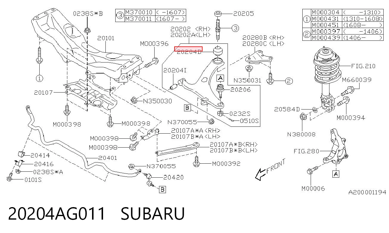 20204AG011 Subaru Silentblock de brazo de suspensión delantero inferior