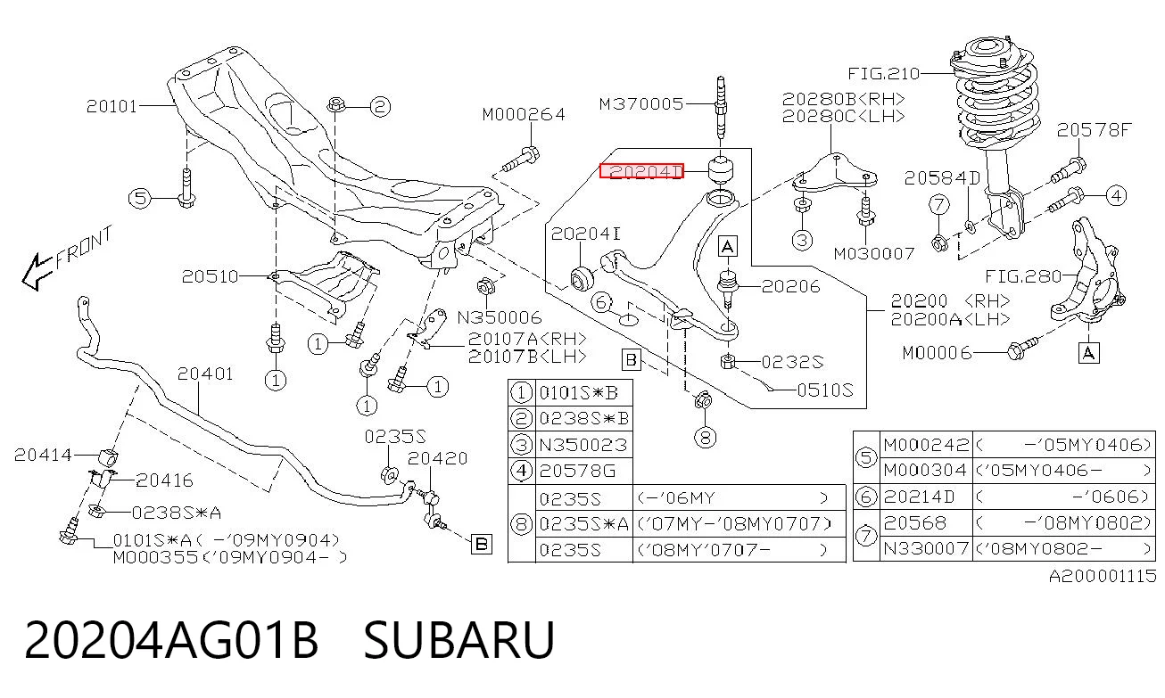 20204AG01B Subaru Silentblock de brazo de suspensión delantero inferior