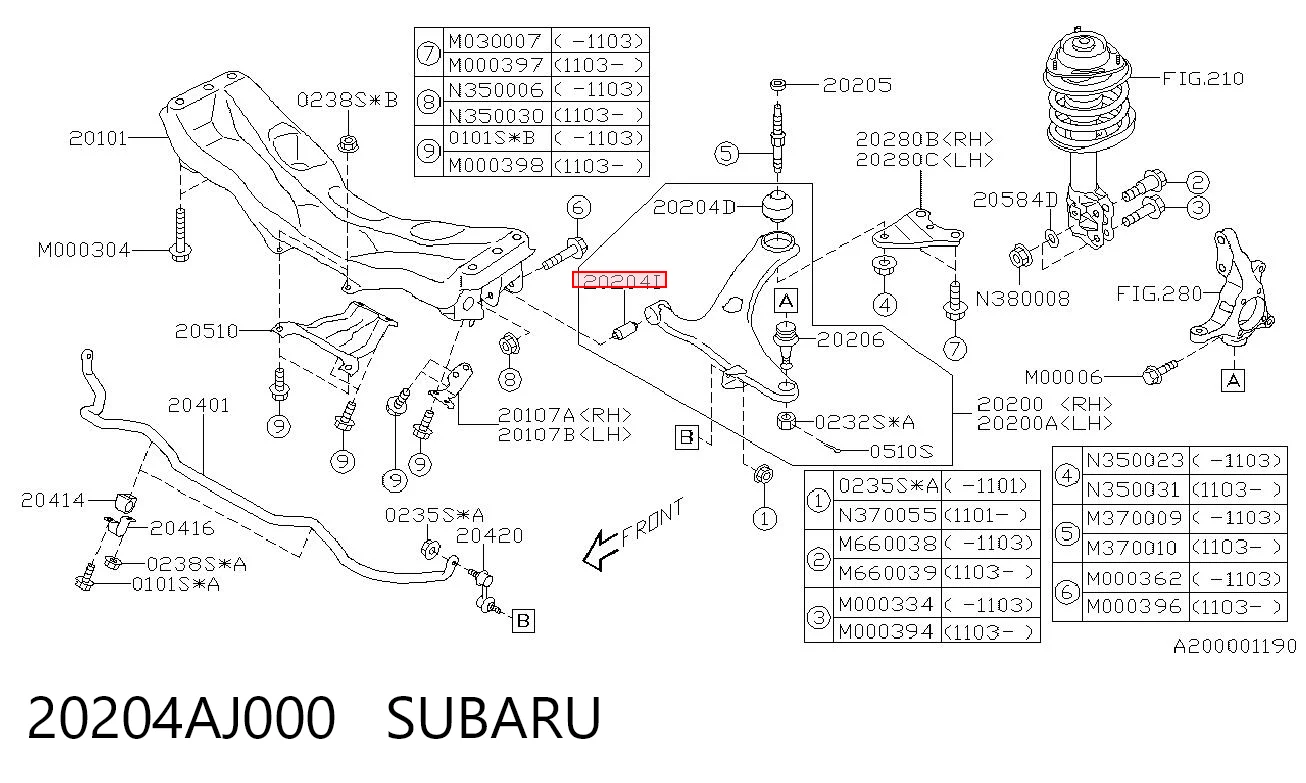 20204AJ000 Subaru Silentblock de brazo de suspensión delantero inferior