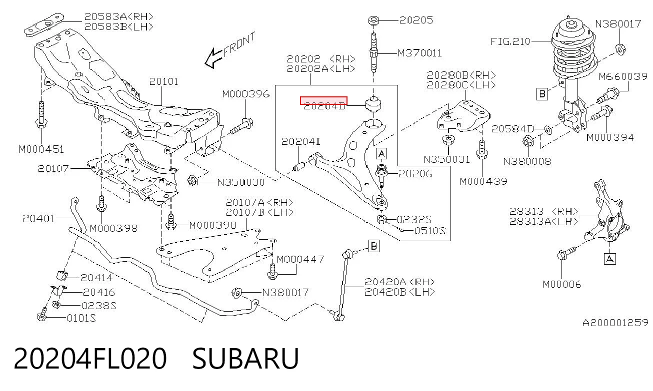 20204FL020 Subaru Silentblock de brazo de suspensión delantero inferior